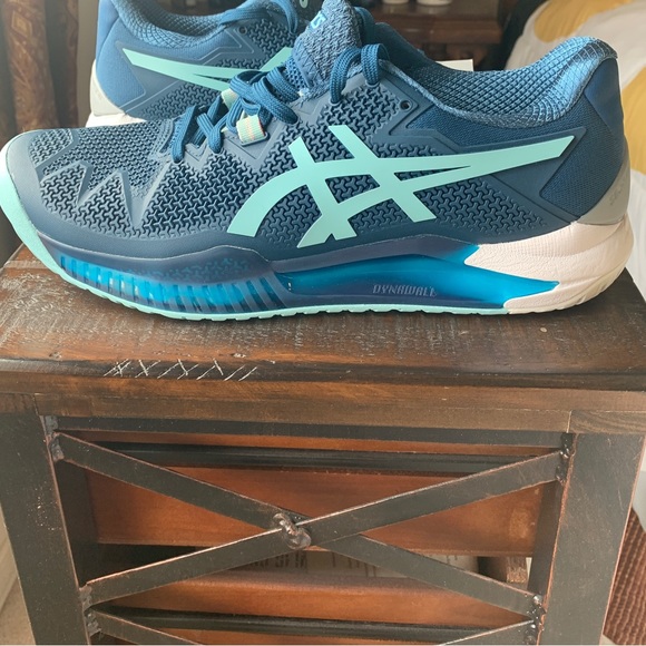 (K214) ASICS Dynawall Women’s Sz 9.5 Navy Blue, Teal, Gray & White Sneaker - Picture 4 of 8